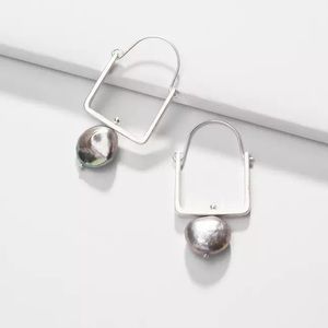Natural Pearl Silver Square Hoop Earrings